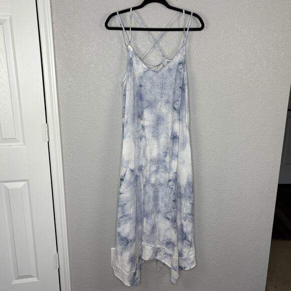 NWT Rachel Zoe Maxi Dress LINEN Blend Handkerchief Hem Tie Dye Coastal Boho Sz L - Picture 2 of 5
